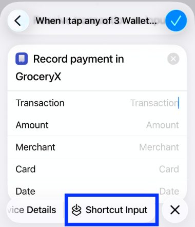 Shortcut Input variable selected